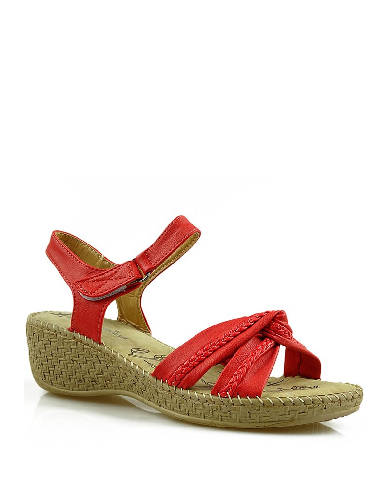 Czerwone sandały damskie na koturnie, 6810-83626, American