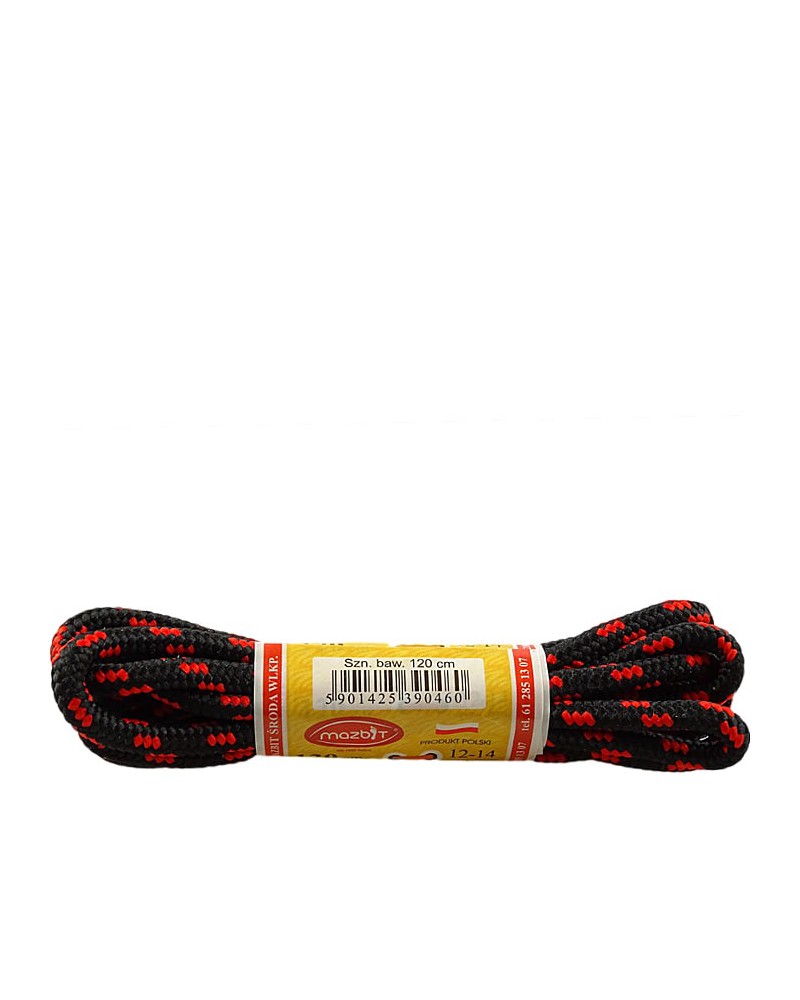 Czarno-czerwone, trekkingowe sznurówki do butów, 120 cm, Mazbit