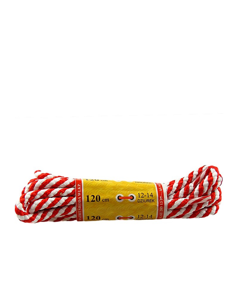Biało-czerwone, okrągłe grube, sznurówki do butów, 150 cm, Mazbit