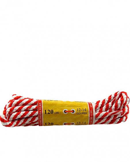 Biało-czerwone, okrągłe grube, sznurówki do butów, 180 cm